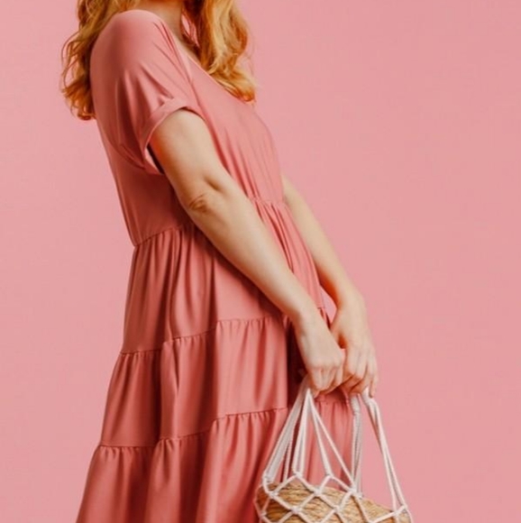 Umgee Canyon Clay V-Neck Tiered Babydoll Dress - Picture 13 of 13